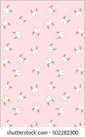Pattern with cute white rabbits. Vector illustration.