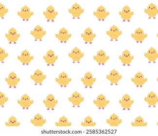 A pattern of cute yellow chickens. Simple flat illustration. Vector background.