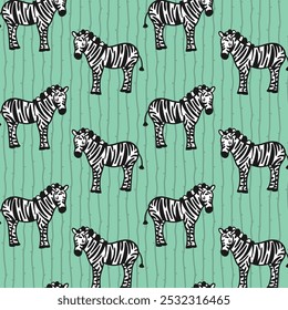 Сhildish pattern with cute zebra, kids print. Animal seamless background, cute vector texture for baby bedding, fabric, wallpaper, wrapping paper, textile, t-shirt