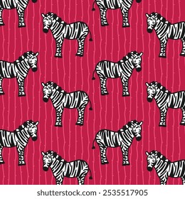 Сhildish pattern with cute zebra, kids print. Animal seamless background, cute vector texture for baby bedding, fabric, wallpaper, wrapping paper, textile, t-shirt