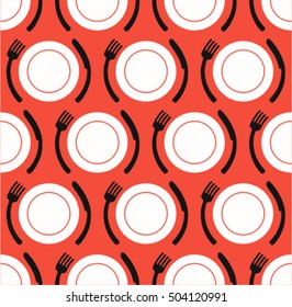 Pattern with cutlery, culinary seamless red background
