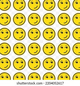 Pattern of cynical face emoticons in transparent background with mini doodle (icons). Vector Illustration