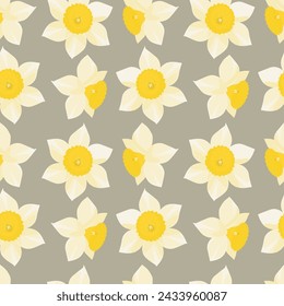 Pattern with daffodils on a gray background