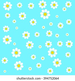 Pattern with daisies. Chamomile flower decoration pattern. Daisy texture on blue background. Floral pattern. Summer background with daisies flowers. 