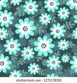 Pattern with daisies in the colors of the sea wave. Bright vector pattern for textile, fabric, background, Wallpaper, wrapping paper.