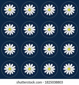 Pattern with daisies on a dark blue background. Ideal for textiles, scrapbooking, packing materials and more.