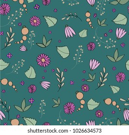 A pattern with daisies on a green background. Wild flowers, a simple ornament.