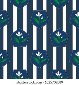 Pattern with daisies on a striped background. Ideal for textiles, scrapbooking, packing materials and more.