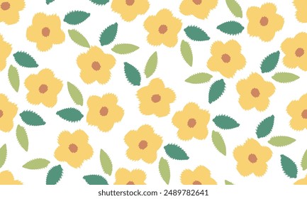 El patrón es un diseño de tela de flor de margarita con motivos florales y follaje en patrones de ikat continuos. el fondo está bellamente sombreado en tonos de amarillo, adecuado para la moda. color dulce