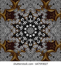 Pattern. Damask background. Gold brown floral ornament in baroque style. Golden floral wallpaper. Golden element on brown background.