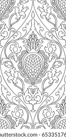 Pattern with damask. Seamless filigree ornament. Black and white template for wallpaper, textile, shawl, carpet and any surface. 