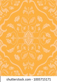 Pattern with damask. Yellow filigree ornament. Elegant template for wallpaper, textile, shawl, carpet.