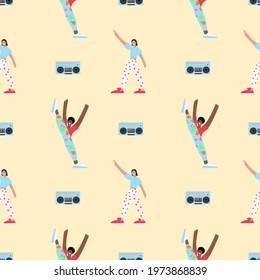 A pattern with dancers. Yellow background. Vector illustration.