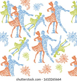 Pattern dancing couple a man and a woman print with adding colors