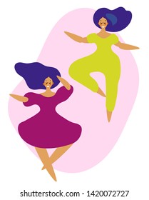 Pattern of dancing girls. Women performing dance at school, studio. Female characters. Group of young happy dancing people. Smiling young women enjoying dance party.