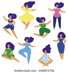 Pattern of dancing girls. Women performing dance at school, studio. Female characters. Group of young happy dancing people. Smiling young women enjoying dance party.