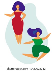 Pattern of dancing girls. Women performing dance at school, studio. Female characters. Group of young happy dancing people. Smiling young women enjoying dance party.