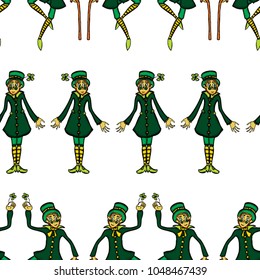 Pattern of a dancing and surprised leprechaun