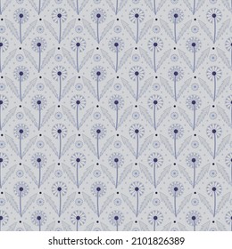 Pattern with dandelions in blue and gray colors. Seamless floral background. Decorative vector illustration. 