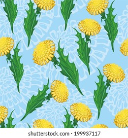 pattern with dandelions on a blue background. vector