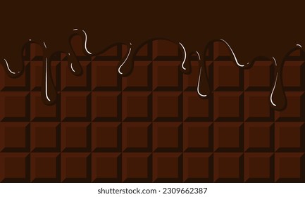 A pattern of dark chocolate bars with a smudge on top. Milk dark chocolate, bitter chocolate. Seamless background for printing on textiles and paper. Gift wrapping for the holiday. World Chocolate Day