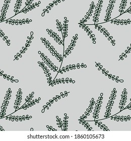 pattern with dark green branches on a gray background
