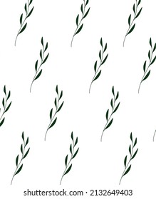 Muster dunkelgrüner Blätter - Silhouetten auf weißem, einfarbigem Hintergrund - EPS10-Vektorgrafik