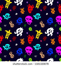 The pattern is dark holiday. Colorful spirits, fun Halloween ghosts.Vector illustration