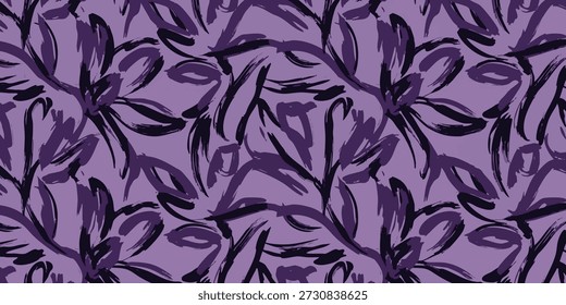 Un patrón de hojas púrpuras oscuras sobre un fondo púrpura más claro, visto directamente desde arriba, mostrando un diseño repetitivo de la flora
