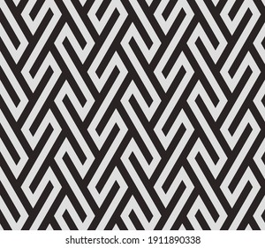 Pattern with dark stripes on light background. Abstract monochrome geometric texture. Stylish vector design with repeating polygons and stripes. Seamless ornament for textile, fabric and wrapping.