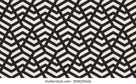 Pattern with dark stripes on light background. Abstract monochrome geometric texture. Stylish vector design with repeating polygons and stripes. Seamless ornament for textile, fabric and wrapping.