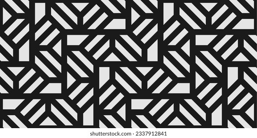 Pattern with dark stripes on light background. Abstract monochrome geometric texture. Stylish vector design with repeating polygons and stripes. Seamless ornament for textile, fabric and wrapping.