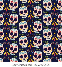 Pattern For Day Of The Dead Decoration. Vector Flat Illustration