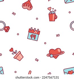 Pattern for Valentine’s day. Love, heart, flower, planet. Seamless pattern. Isolated vector illustration eps 10