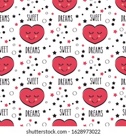 Pattern to decorate of sweet dreams. Image of a funny heart. Editable vector.