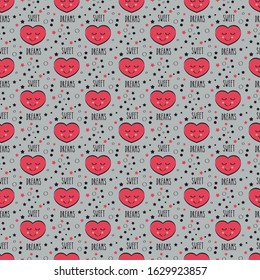 Pattern to decorate of sweet dreams. Image of a funny heart. Editable vector.