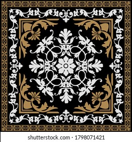 pattern decorated with precious stones, gold chains and pearls.