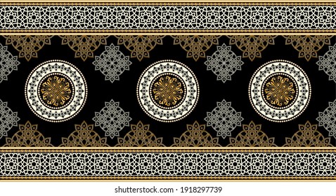  pattern decorated with precious stones, gold chains and pearls.