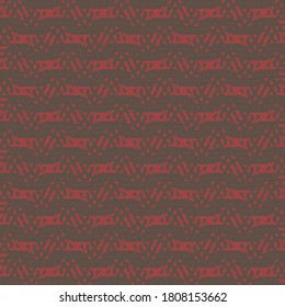Pattern decorated with small arrangements of lines and dots, placed at equal distances in the space between some meandering stripes. Ornamental design in dark blue and red.