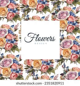 pattern  decorated with watercolor multicolored roses