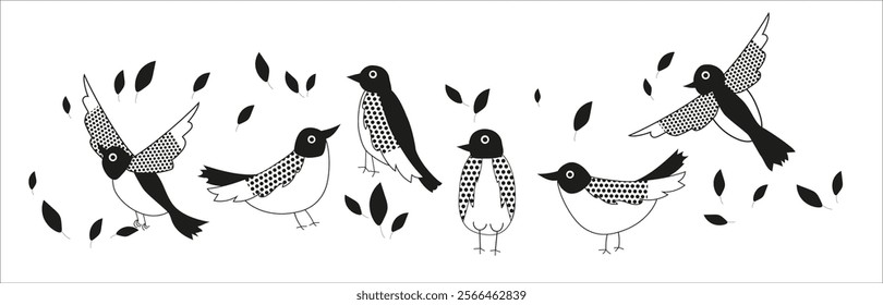 pattern decorative bird with a pattern in different positions
