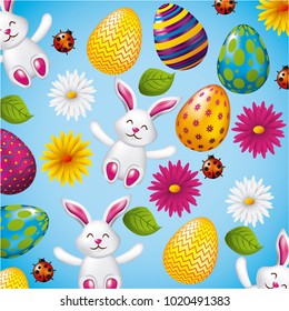 pattern decorative bunnies eggs and flower easter