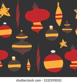 pattern of decorative Christmas toys on a gray background