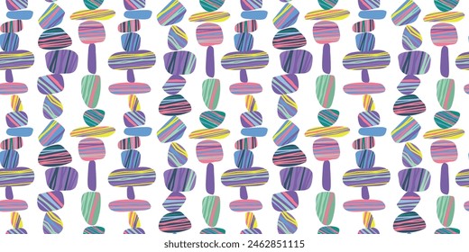 Patrón con piedras de colores decorativos. Guijarros marinos. Equilibrio de Rock. Diseño de arte Abstractas, inspirado en el estilo étnico. Naranja, azul, verde, rojo colors.Design para textil, moda, embalaje, embalaje
