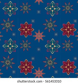 pattern with decorative details mandala pattern on a blue background. Vector.