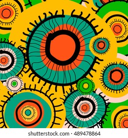 Pattern with decorative fantastic colored circles stylized flowers. Vector image