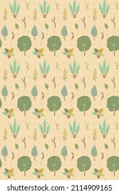 Pattern with decorative floral elements: water plants.  