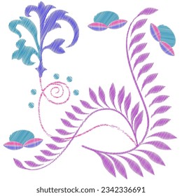 Pattern of decorative flowers. Imitation embroidery.
