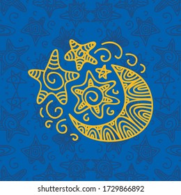 Pattern decorative half moon and stars. Vector illustration