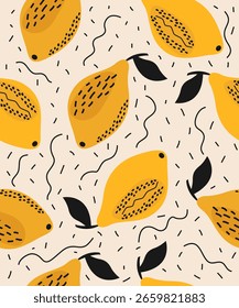 Patrón de limones decorativos sobre un fondo beige pálido.